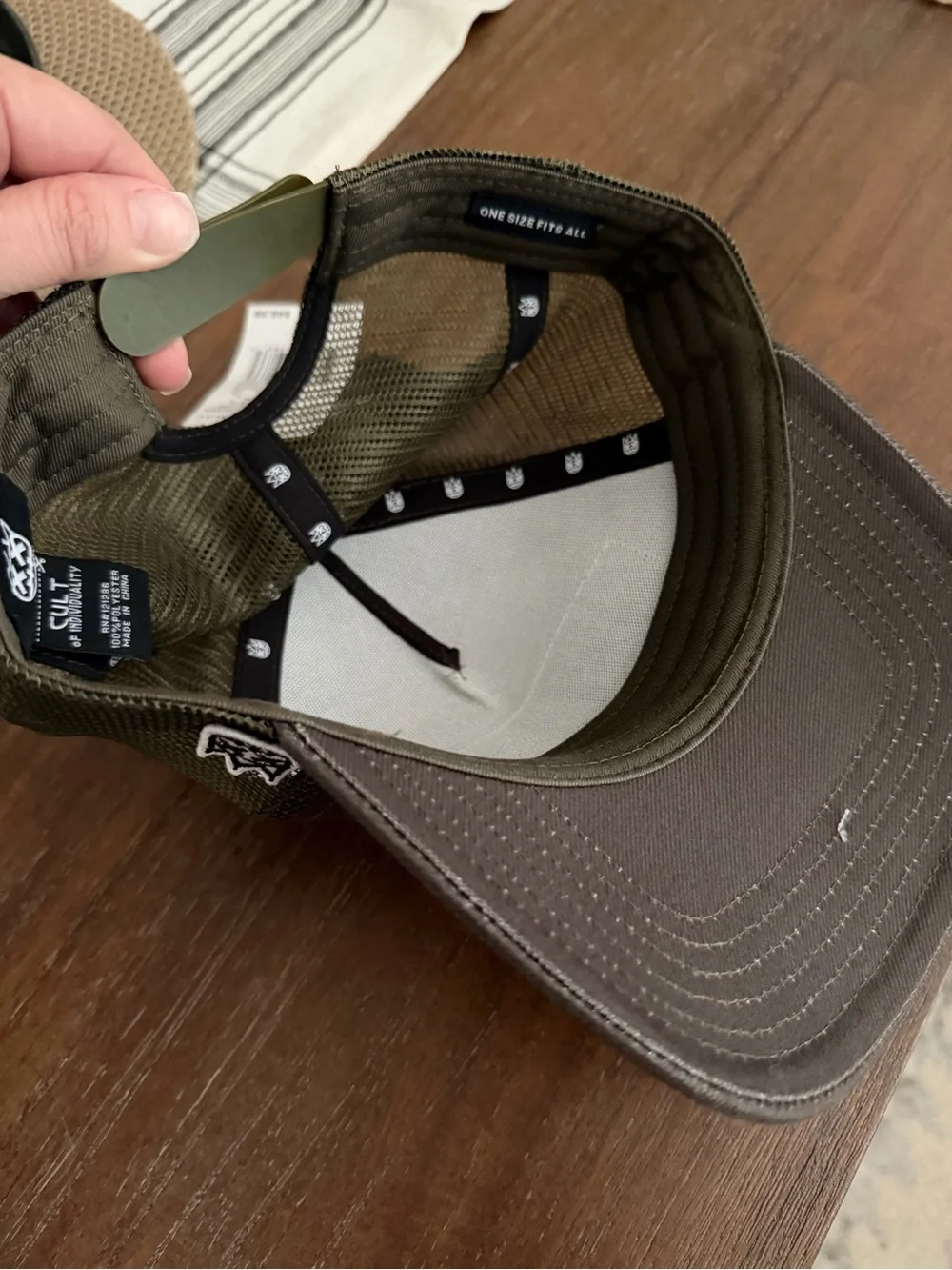 Cult of Individuality Olive Brown Trucker Hat with Neon Accent